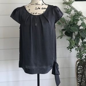 VIOLET & CLAIRE Grey Blouse with Knot Tie - Large